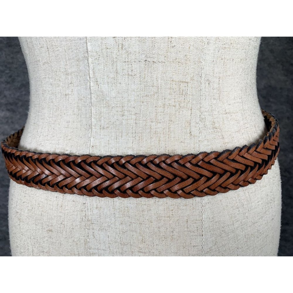 Vintage Womens Braided Belt Leather Brown Medium Solid‎ Silver Tone Buckle Nice - Picture 16 of 16